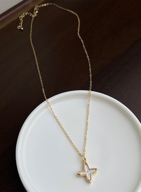 MoreSuitable贝壳芒星厚镀18k真金保色锁骨链简约通勤秀气项链女