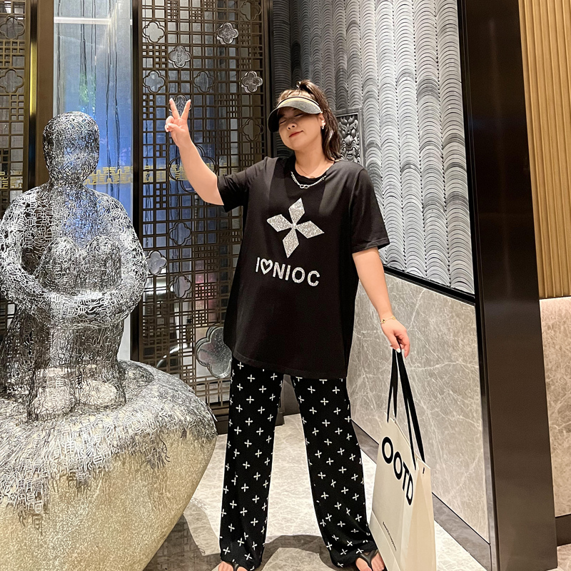 大码女装阔腿拖地裤200斤胖妹妹mm宽松显瘦休闲垂感直筒加长裤子 - 图0