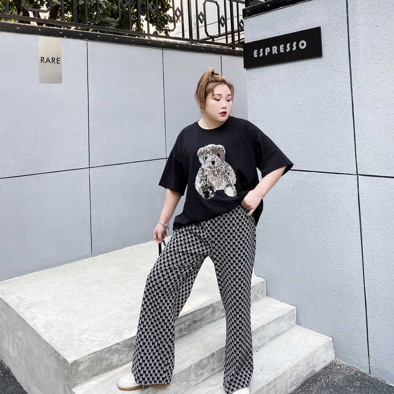 针织阔腿裤大码女装春季200斤胖妹妹mm宽松高腰显瘦垂感拖地裤子,淘宝优惠券,粉丝福利购,淘宝优惠卷