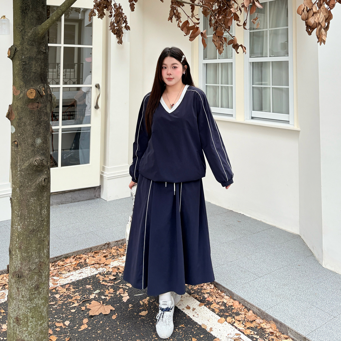 心存真大码女装2025秋新款胖mm宽松减龄上衣+半身裙a字裙两件套装,淘宝优惠券,粉丝福利购,淘宝优惠卷