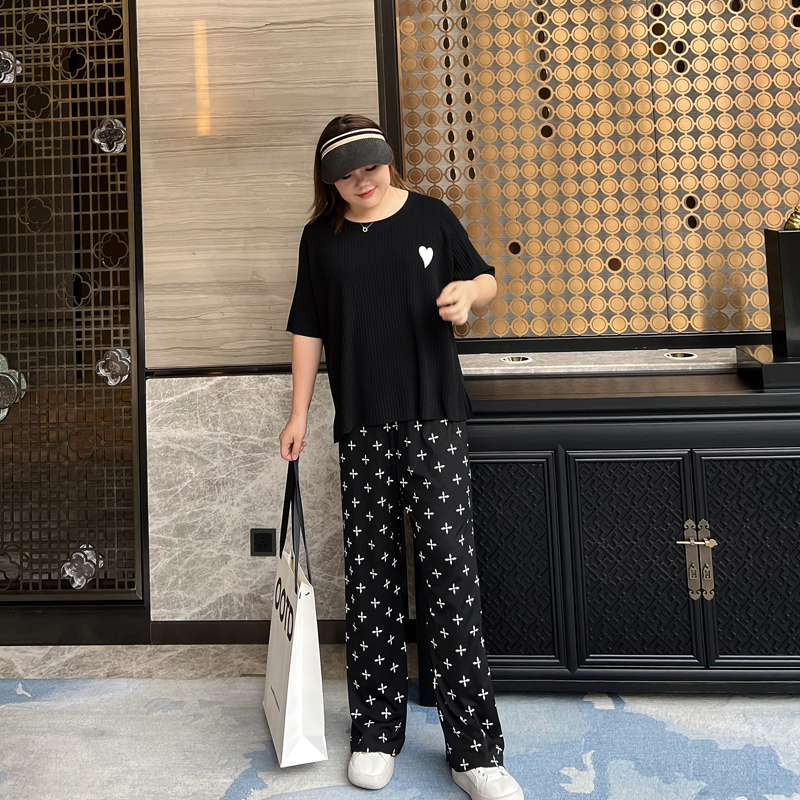 大码女装阔腿拖地裤200斤胖妹妹mm宽松显瘦休闲垂感直筒加长裤子 - 图2