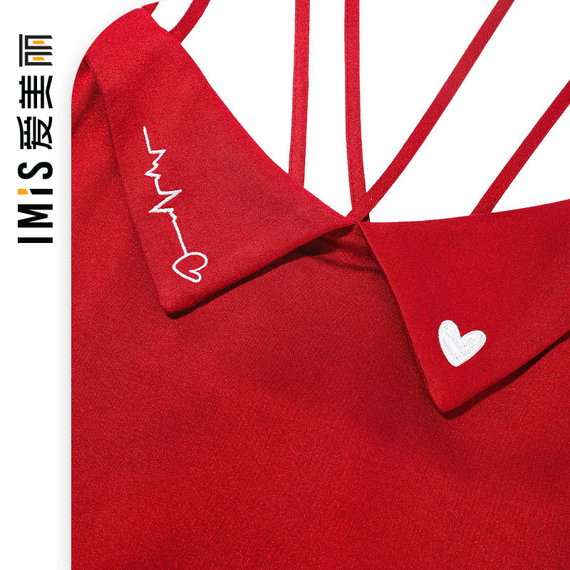 爱美丽女真丝质感刺绣翻领开叉睡衣 爱美丽睡裙