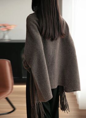 100% Merino Wool Fringed Shawl Women's Autumn Clothes Solid