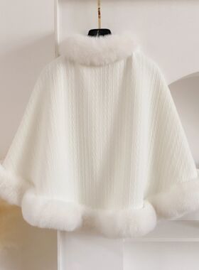 2024 New Winter Solid Poncho Thicken Fleece Collar Cape Coat
