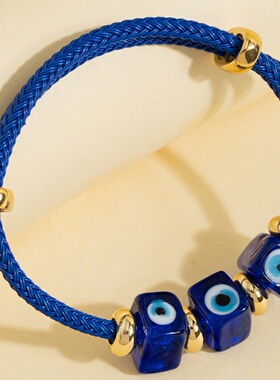 欧美跨境外贸跨境爆款恶魔之眼男女情侣钢丝手链手绳shein 虾皮