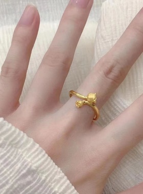 出口欧美跨境外贸沙金饰品铃兰花戒指女感钛钢久不掉色开口指环