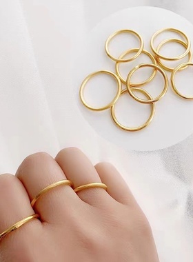 外贸越南沙金饰品素圈戒指女古法传承轻奢感仿沙金久不掉色指环