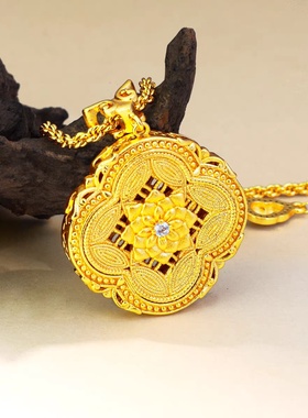 欧美跨境外贸沙金饰品金重工款拉丝葫芦四合如意项链女新中式感