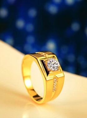 出口欧美跨境外贸越南沙金戒指男单指女小众设计开口锆石戒指情侣