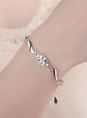 银饰复古ol时间简约女天然锆石腕心镀银手链 女 韩版 新品女手链