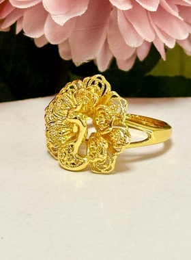 出口欧美跨境外贸越南越南沙金孔雀开屏大戒指跨境中东土豪金女士