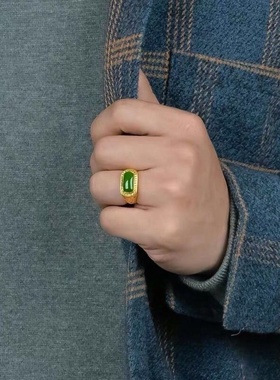 出口欧美跨境外贸越南越南沙金长条玉髓戒指帝王绿仿黄金男士首饰