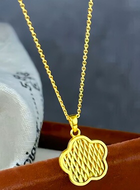 出口欧美跨境外贸沙金饰品镂空福字五花吊坠项链轻奢小众设计银饰