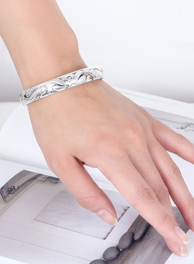 跨境外贸流行简约轻奢感银饰品2022新品手饰品 女 佛语仿古手首饰