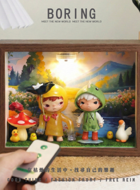 泡泡玛特小野盲盒手办收纳展示架桌面装饰小摆件灯光造景相框礼物