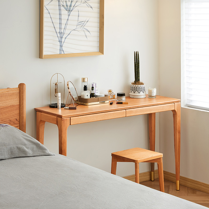 愫木工房轻奢实木书桌北欧写字台梳妆台电脑窄书台黑胡桃木电脑桌 - 图2