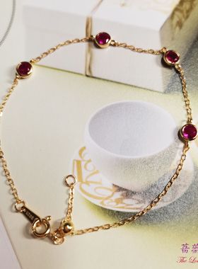 精致S925纯银镀18金合成红宝石