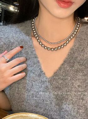 法式复古灰珍珠项链女极简轻奢风