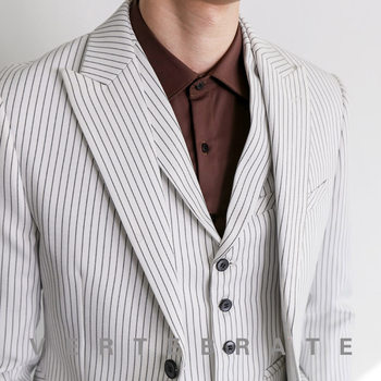 Vertebrate ຜູ້ຊາຍ trendy Korean style refreshing slim handsome suit fashionable white black striped suit 8050