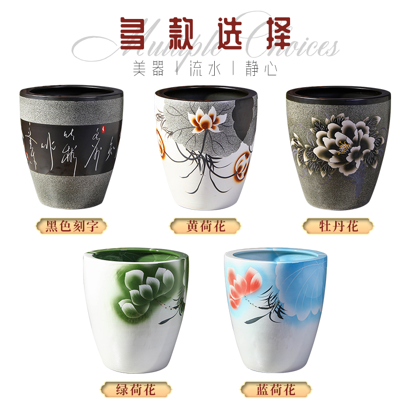 景德镇陶瓷养鱼缸大号庭院荷花水缸客厅书房摆件书画卷轴缸加高款 - 图1