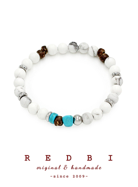 RedBi赤兔 天然白松石新中式民族日系复古街头嘻哈原创细手链男女