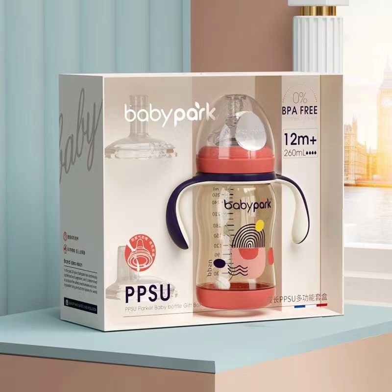 babypark成长奶瓶套盒PPSU一杯三用奶嘴鸭嘴吸管奶瓶水杯260ml