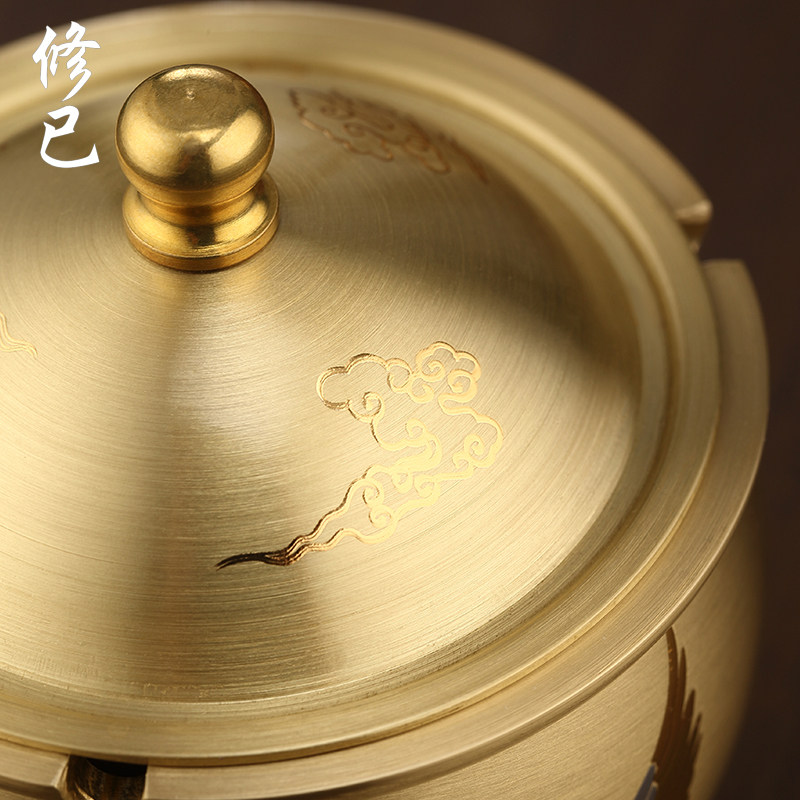 黄铜烟灰缸大号带盖家用客厅防飞灰办公室大气香炉宝盆创意个性,淘宝优惠券,粉丝福利购,淘宝优惠卷