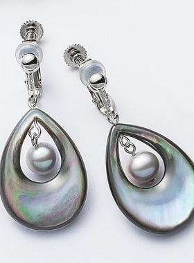 代购日本制贝壳珍珠贝珠耳夹毛衣链项链亮丽优雅送长辈中老年首饰