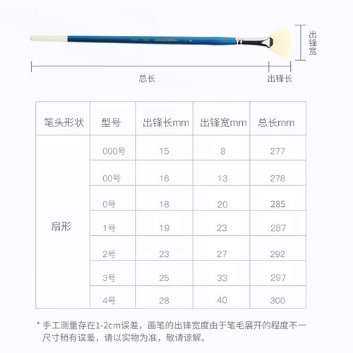 韩国HHWAHONG华虹205长杆猪鬃毛扇形笔专业学生美术绘画手绘初学者丙烯/水彩/水粉/油画画笔笔刷排笔专用套装 - 图3