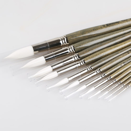 西班牙制造 笔皇ESCODA PERLA珍珠白东丽尼龙毛圆头水彩画笔 短杆 1430 尼龙软毛吸水好 弹性适中 入门推荐 - 图0