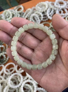 和田直切手串女款青海料手串浅绿色老型珠子