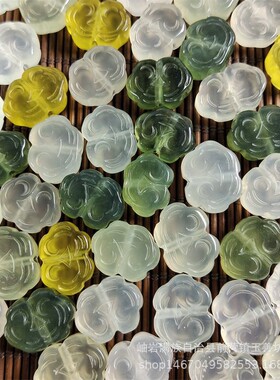 岫玉祥云背云玉石配饰通孔手工配件玉器饰品发簪耳坠小文玩
