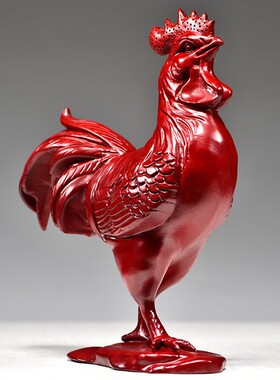 红色木雕鸡摆件木头鸡实木鸡生肖红木公鸡家居客厅装饰摆设工艺品