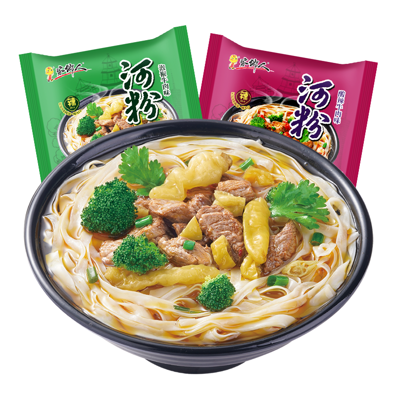 家乡人广东河粉袋装酸辣泡椒牛肉味非油炸免煮宿舍速食方便面宵夜