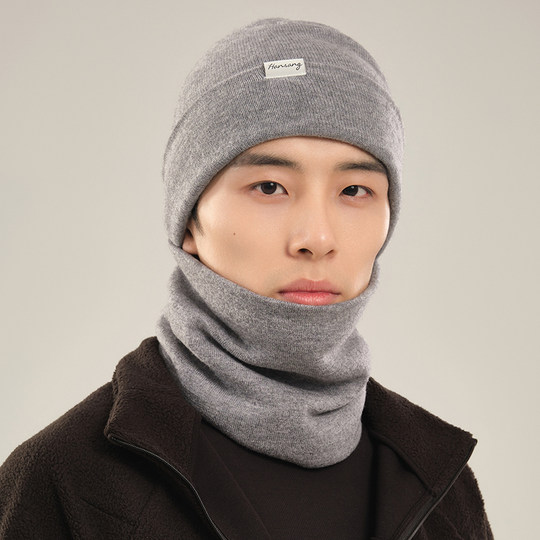 Hansang pure wool hat and scarf all-in-one men's winter cold protection