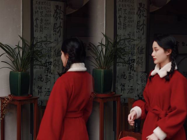 Chinese style petite red woolen coat