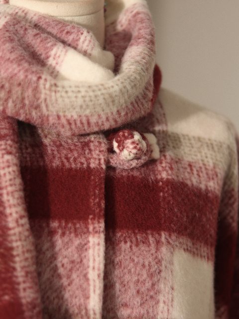 Retro petite short red plaid woolen jacket