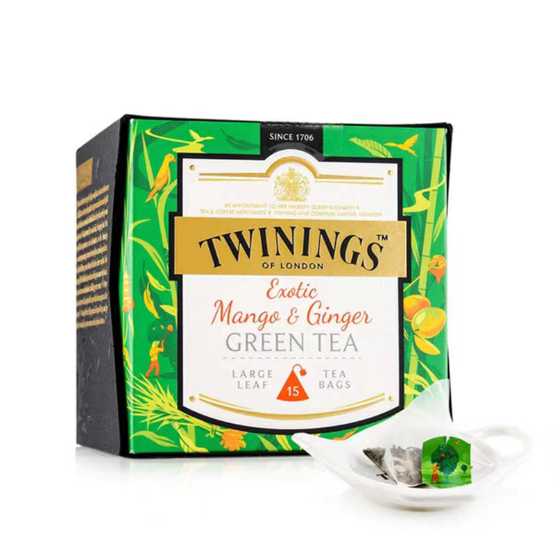 英国TWININGS川宁异国风情姜芒绿茶30g/15包 进口袋泡茶三角茶包 - 图3