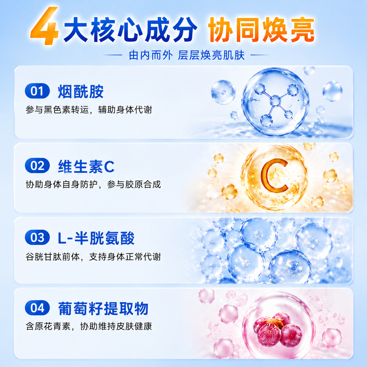 FBO烟酰胺小分子维生素b3口服vc美白片全身白正品旗舰店维c美白丸