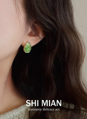 绿色耳环女小众设计感高级气质