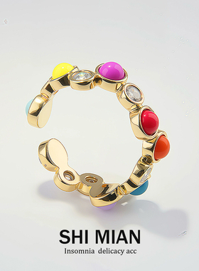 时尚轻奢彩色锆石开口戒指女百搭