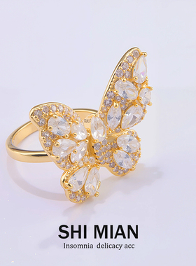 新款微镶满锆蝴蝶开口戒指