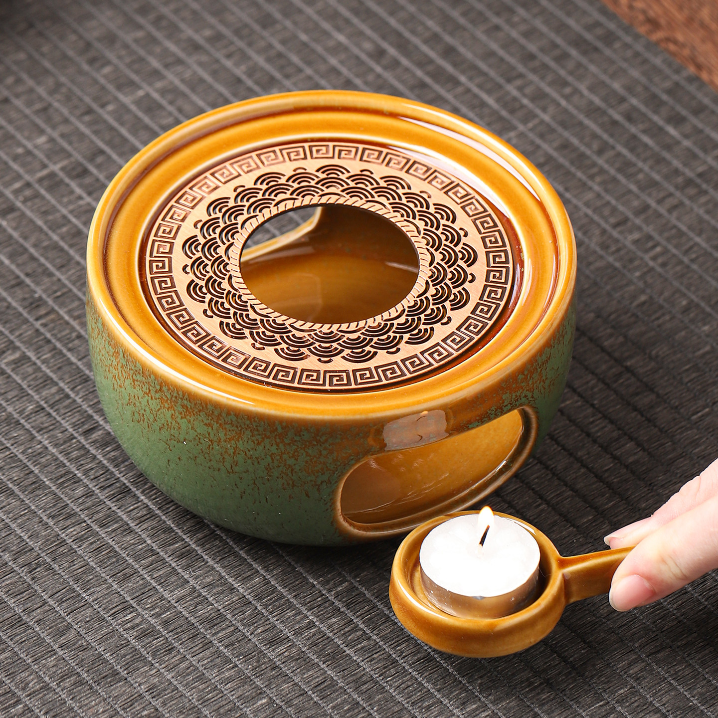 窑变陶瓷温茶炉小火炉中式蜡烛煮茶底座保温暖茶器玻璃壶围炉煮茶,淘宝优惠券,粉丝福利购,淘宝优惠卷