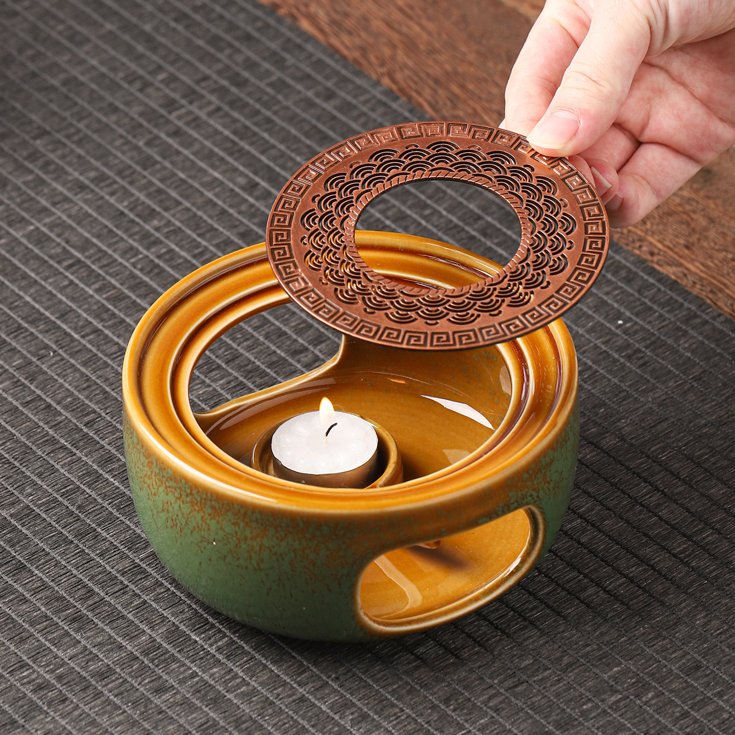 窑变陶瓷温茶炉小火炉中式蜡烛煮茶底座保温暖茶器玻璃壶围炉煮茶,淘宝优惠券,粉丝福利购,淘宝优惠卷