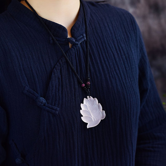 Natural Pink Crystal Peach Blossom Fox Fairy Big Tail Pendant