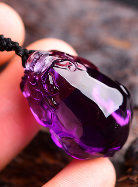 适用天然紫水晶貔貅吊坠霸王貔貅本命年礼物水晶饰品男女项链挂件