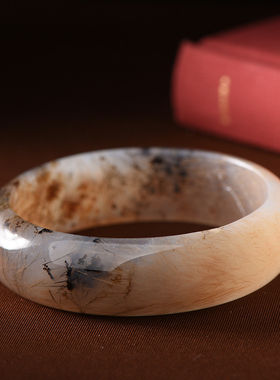 天然发丝玉髓手镯原矿孤品女款玉石冰透玉镯子玛瑙礼物送女友