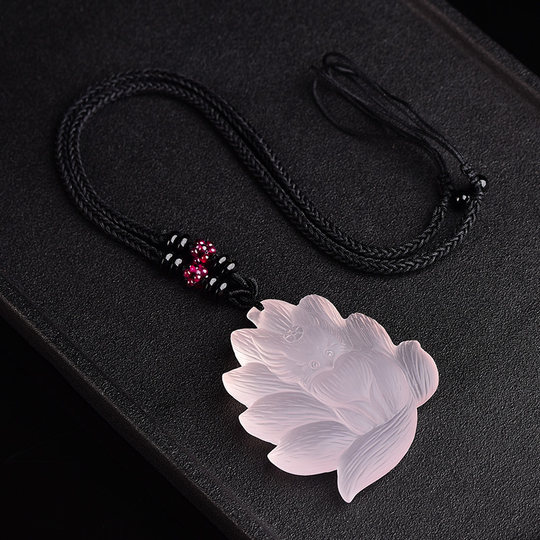 Natural Pink Crystal Peach Blossom Fox Fairy Big Tail Pendant