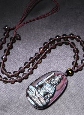 蓝眼冰种黑曜石属鸡本命佛吊坠不动尊菩萨生肖鸡项链不动明王