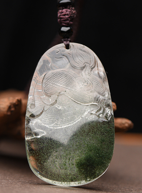 天然绿幽灵霸气龙牌吊坠挂件绿水晶牌子龙形项链玉佩男士礼物饰品